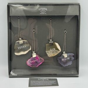 NWT Set of 4 Godinger Agate Liquor Tags Double Sided